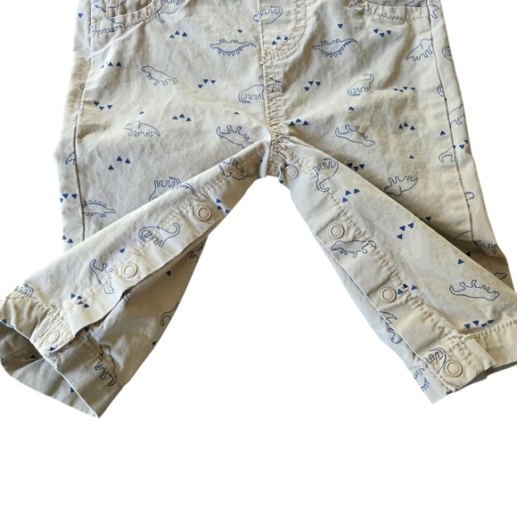 Just One You by Carter's Khaki Dinosaur Print Cotton Overalls, Baby Boys Size 9M - Picture 4 of 7